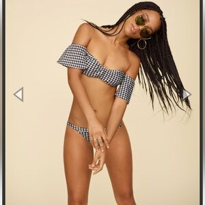 Reformation swim - black and white gingham print - off the shoulder bikini